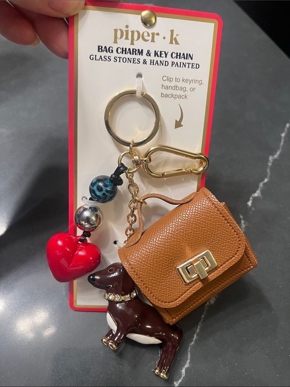 piper·k Brown Mini Bag & Dog Heart Charm Keychain - Picture 2 of 5